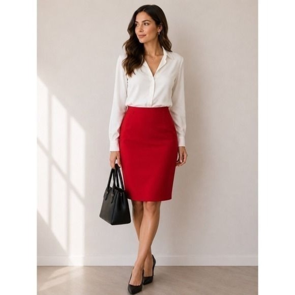 Apostrophe Stretch Red Pencil Skirt Size 4 Career Office Business Classic